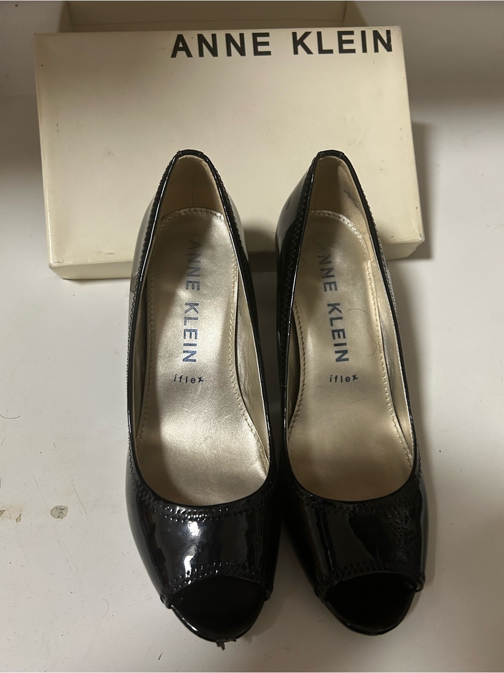 Anne Klein Black Patent Peep-Toe Heels